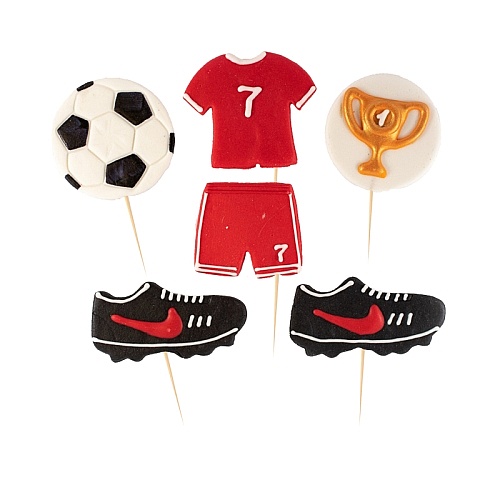  Decor comestibil - &bdquo;Set fotbal 2D alb și roșu&rdquo; - Anyta Cooking 