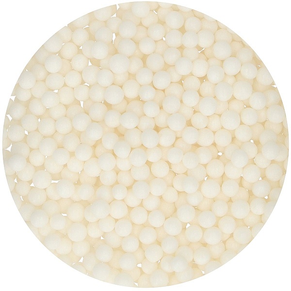 Perle / Perlute din zahar 4mm &ndash; ALB - MEDIUM WHITE &ndash; 60gr - Funcakes