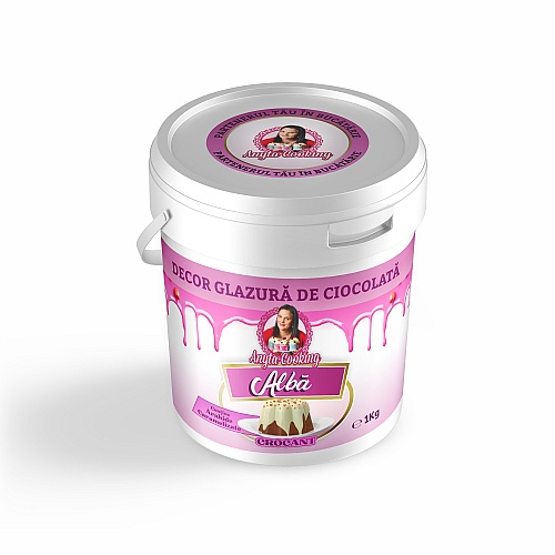 Decor Glazură de Ciocolată &ndash; ALBA (cu crocant) &ndash; 1kg &ndash; Anyta Cooking 
