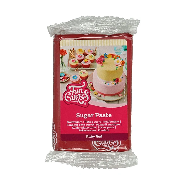 Fondant / Pasta de zahar cu gust de vanilie - ROSU RUBIN - 250g - FunCakes