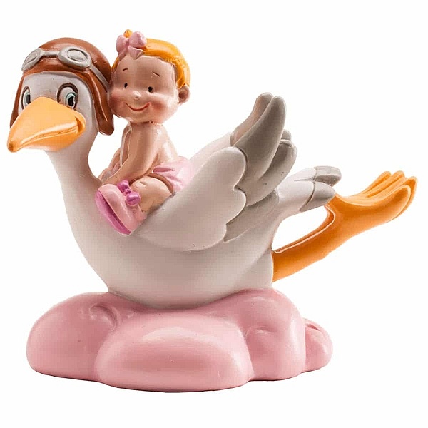 Figurină de tort &ndash; Barză &icirc;n zbor cu copil, roz, 10 CM - Dekora - Anyta Cooking