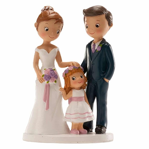 Figurină de tort pentru nuntă &ndash; Cuplu căsătorit cu fetiță, 16 CM - Dekora - Anyta Cooking