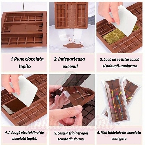 Forma de Silicon- Mini Tablete de Ciocolata (6 cavitati) - 26x17 cm, Ad&acirc;ncime 1,5 cm