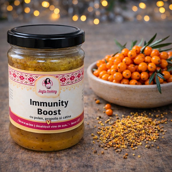Immunity Boost 200g &ndash; Mix 100% natural cu miere, polen, cătină și propolis &ndash; Anyta Cooking