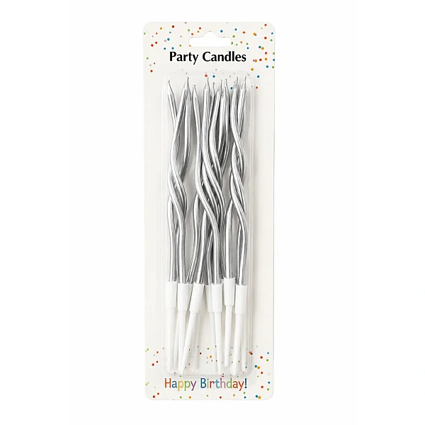 Set 12 buc lumanari ondulate - argintiu - 20 cm - Party candles