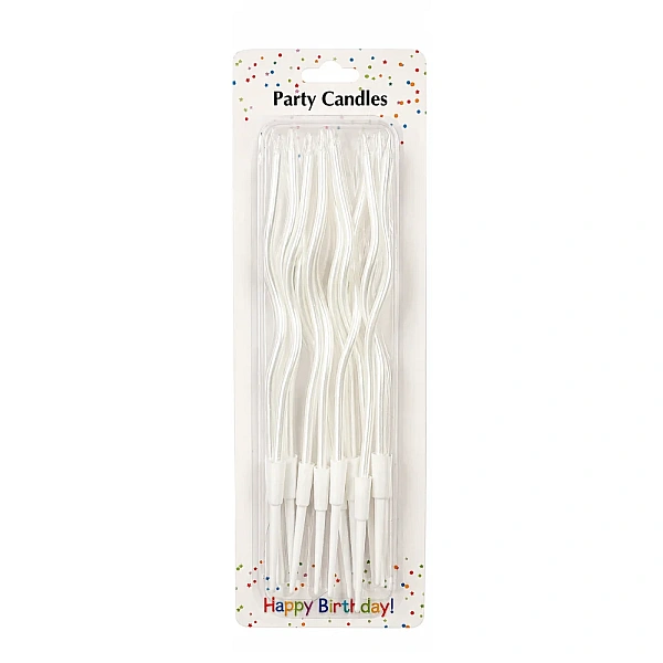 Set 12 buc lumanari ondulate - Alb Sidef - 20 cm - Party candles