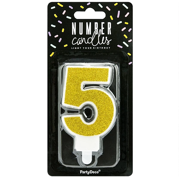 Lumanare Zi de Nastere Numarul 5 - Auriu - PartyDeco