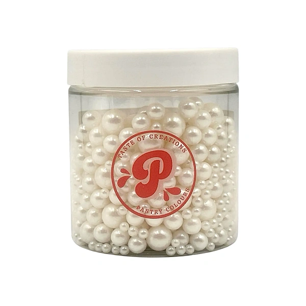 Perle / Perlute din zahar marimi Mixte - Alb Perlat / White - 150g - Pastry Colours