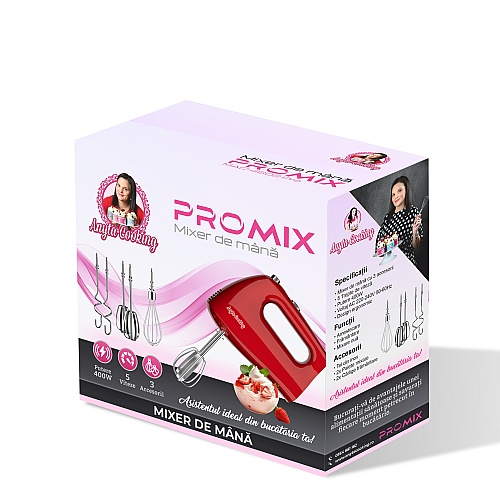 Mixer de mana - PROMIX - 400W , 5 viteze, 3 Accesorii - Anyta Cooking