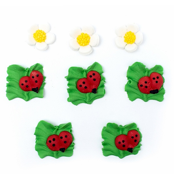 Set decor comestibil &ndash; &bdquo;Primăvară 2D&rdquo; (Flori & Buburuze) &ndash; Anyta Cooking