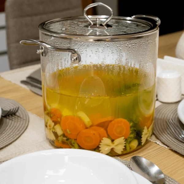 Oală borosilicata Transparenta 5.5 L&ndash; Compatibilă cu Gaz, Electric, Vitroceramic și Inducție &ndash; Anyta Cooking