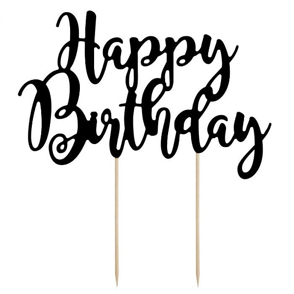 Ornament pentru Torturi Aniversare &rdquo;Happy Birthday&rdquo; - Negru - PartyDeco - Anyta Cooking