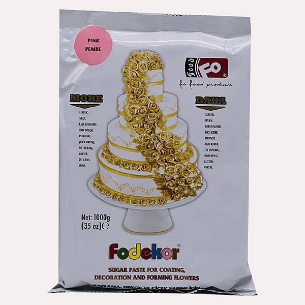 Pastă de zahăr (Fondant) pentru acoperire, decor și flori - ROZ - 1KG - FODEKOR