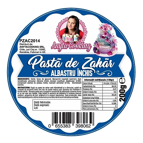  Pasta de Zahar Premium - ALBASTRU INCHIS - 200 gr- Anyta Cooking