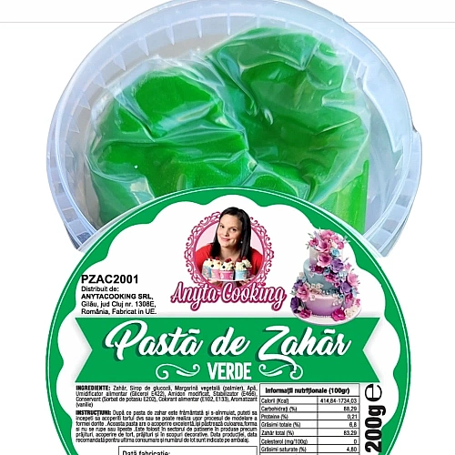  Pasta de Zahar Premium - VERDE - 200 gr- Anyta Cooking