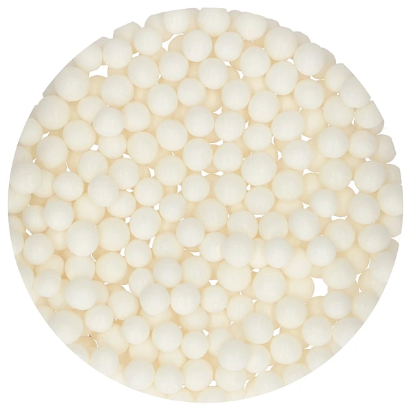 Perle / Perlute din zahar 8 mm &ndash; ALB - LARGE WHITE &ndash; 70gr - Funcakes
