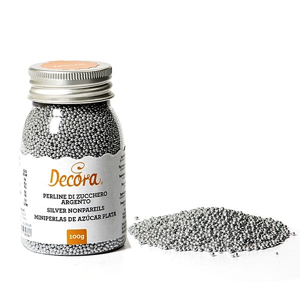 Perle din zahar -ARGINTIU ⌀ 1,5 mm- 100 gr-Decora