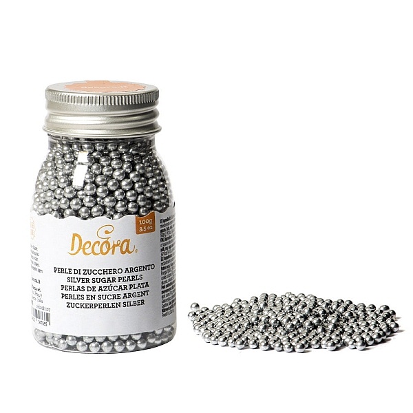 Perle din zahar -ARGINTIU ⌀ 4 mm- 100 gr-Decora