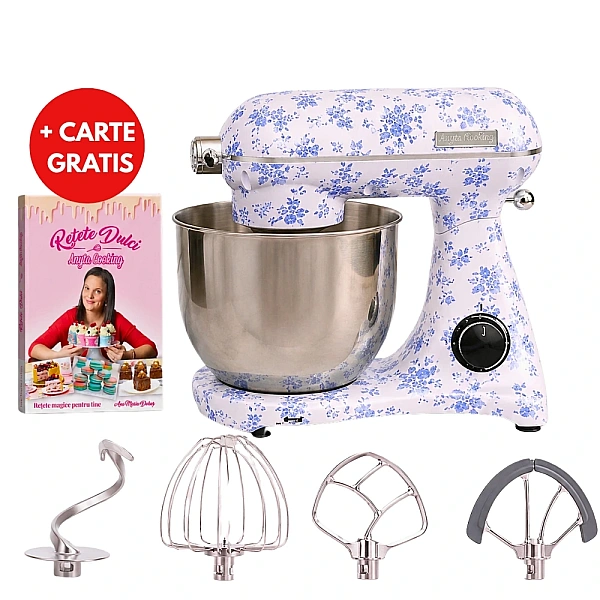 Robot de bucătărie Mixer cu bol din inox 6.5 L, 1800W, 4 accesorii incluse &ndash; Retro Floral &ndash; Anyta Cooking
