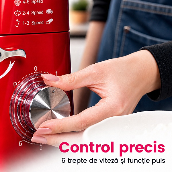 Robot de Bucătărie Mixer cu bol de 6.2 L - 2000W - Roșu - Anyta Cooking