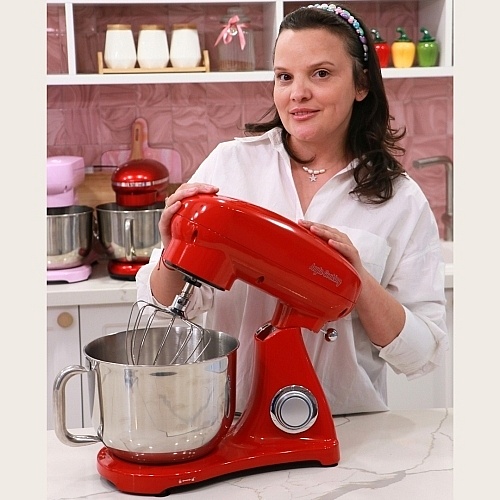 Robot de bucatarie Mixer cu bol de 6L din inox,1800W, din aluminiu, Rosu - Anyta Cooking