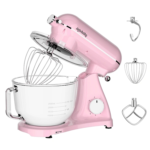 Robot de bucatarie Mixer cu bol Transparent de 6L din sticla,1800W, din aluminiu, Roz - Anyta Cooking