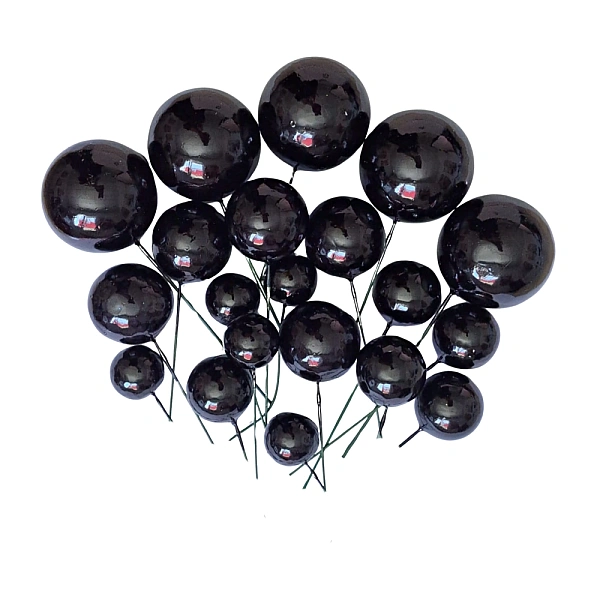 Set 20 sfere/bile din plastic pentru decor tort - Negru Lucios