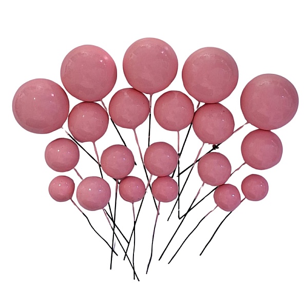 Set 20 sfere/bile din plastic pentru decor tort - Roz pal