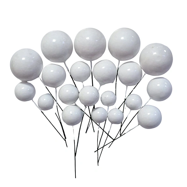Set 20 sfere din plastic pentru decor tort - Alb