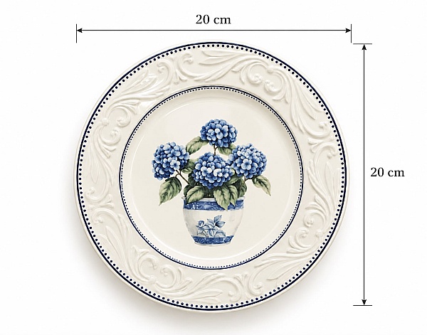 Set 24 de Farfurii de Masă, Model Vintage cu Hortensii Albastre &ndash; Anyta Cooking