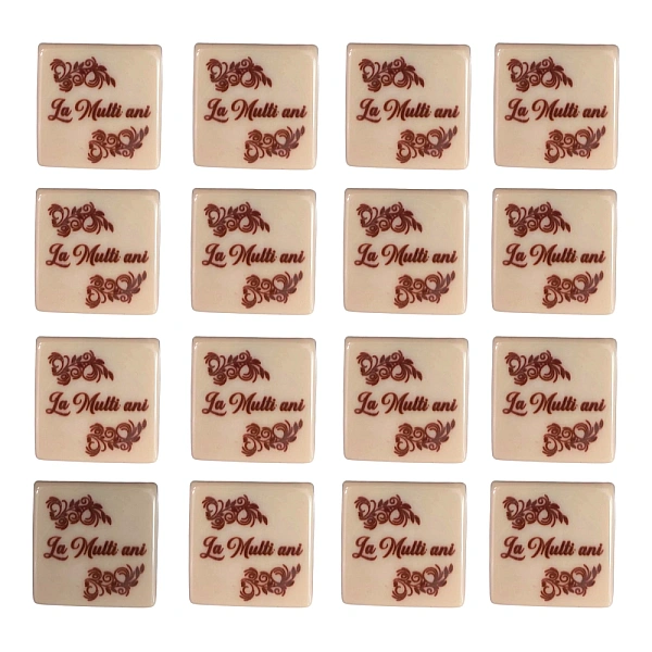 Set 288 decor ciocolata Alba - La Multi Ani - Patrat cu scris Rosu - Dr Gusto