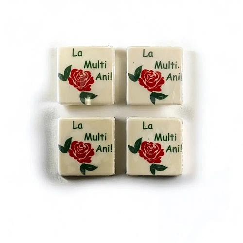 Set 288 decor ciocolata alba patrat - La Multi Ani cu Trandafir - Dr Gusto