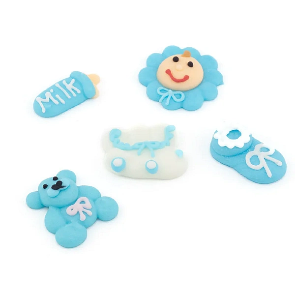 Set 5 bucăți - Decorațiune comestibilă - Baby Shower Băiețel (Bleu) - Happy Sprinkles