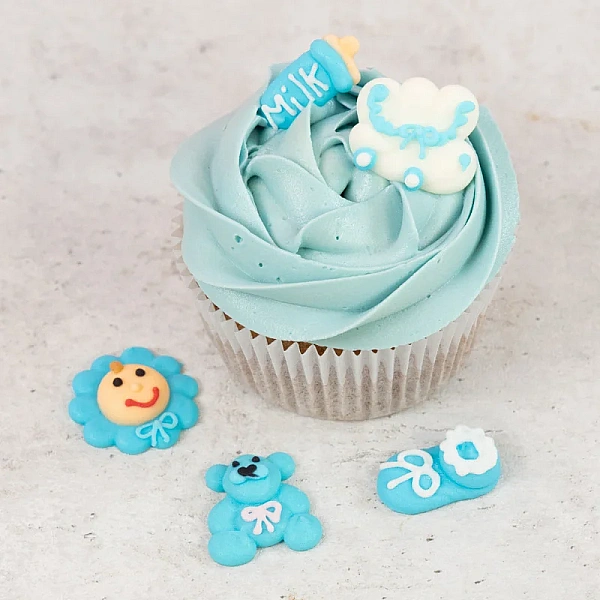 Set 5 bucăți - Decorațiune comestibilă - Baby Shower Băiețel (Bleu) - Happy Sprinkles