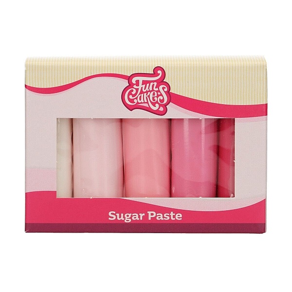 Set 5 culori Fondant Roz - 5x 100 GR- Funcakes