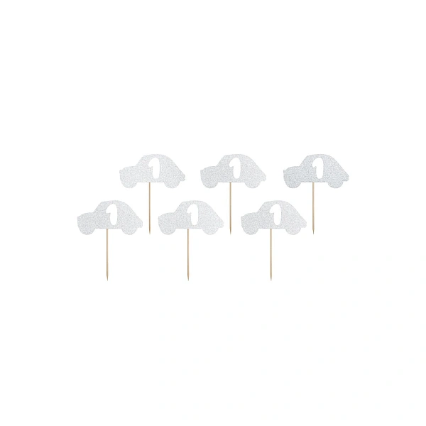 Set 6 buc Topper tort cifra 1 - SILVER CAR - Partydeco