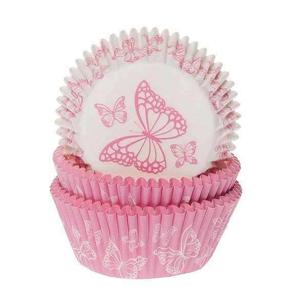 Set Forme Briose Roz cu Fluturi  &ndash; 50 bucati &ndash; House of Marie