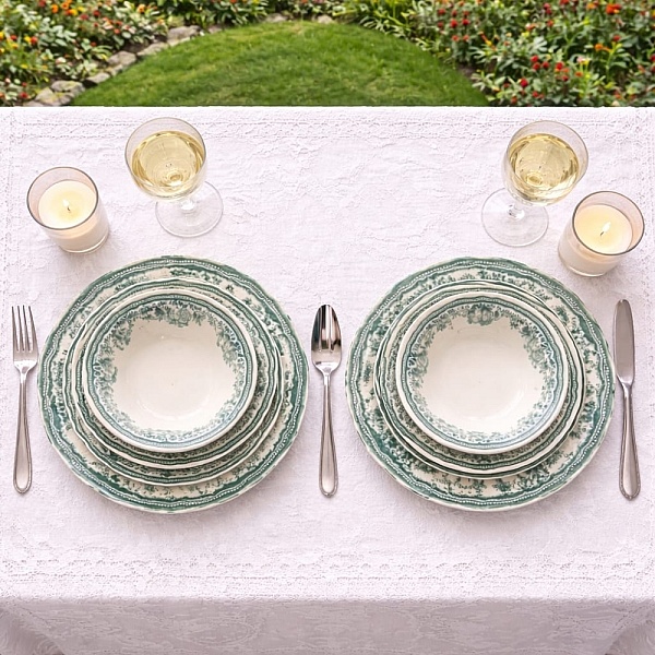 Set Veselă Porțelan Verde Floral &ndash; Colecția Anyta Home (2 Persoane, 8 Piese)