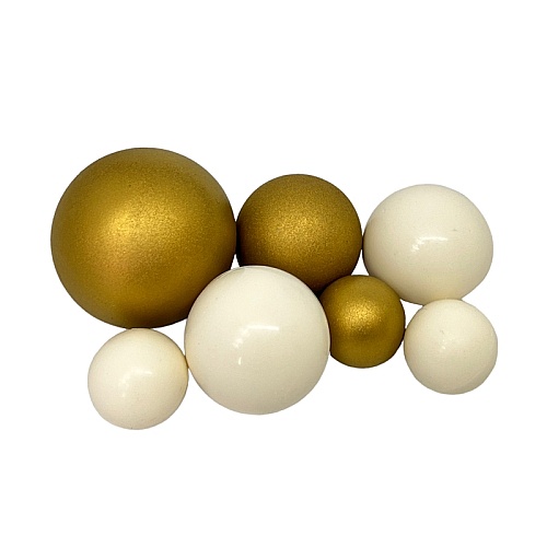 Sfere comestibile alb-auriu &ndash; set 7 buc pentru decorarea deserturilor &ndash; Anyta Cooking