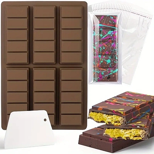 Forma de Silicon pentru Mini Tablete de Ciocolata (6 cavitati) - 26x17 cm, Ad&acirc;ncime 1,5 cm