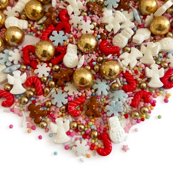 Sprinkles - Oh Happy Xmas - Mix de Crăciun cu &Icirc;ngerași, Oameni de Zăpadă și Turtă Dulce - 90g - Happy Sprinkles