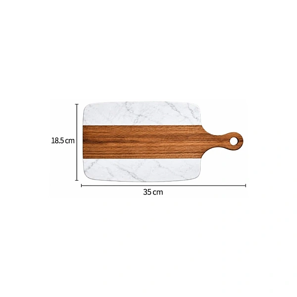 Tocător din Lemn și Piatră Naturală - Platou de Servire - 35 x 18,5 cm - Alb/Maro