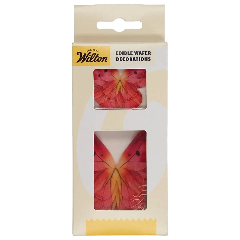Set 8 decorațiuni comestibile din vafa Fluturi Roz  - Wilton