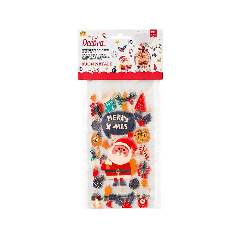 Set 20 pungute pentru ambalat tematica craciun -12,5 + 3 x 24 h cm - Decora
