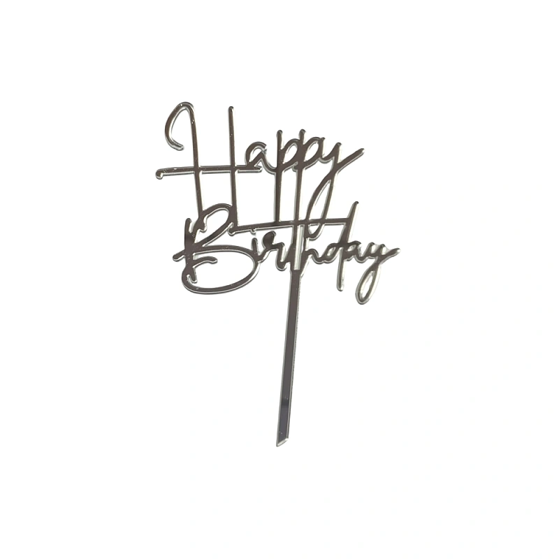  Topper Tort, Happy Birthday, argintiu, acril - Anyta Cooking