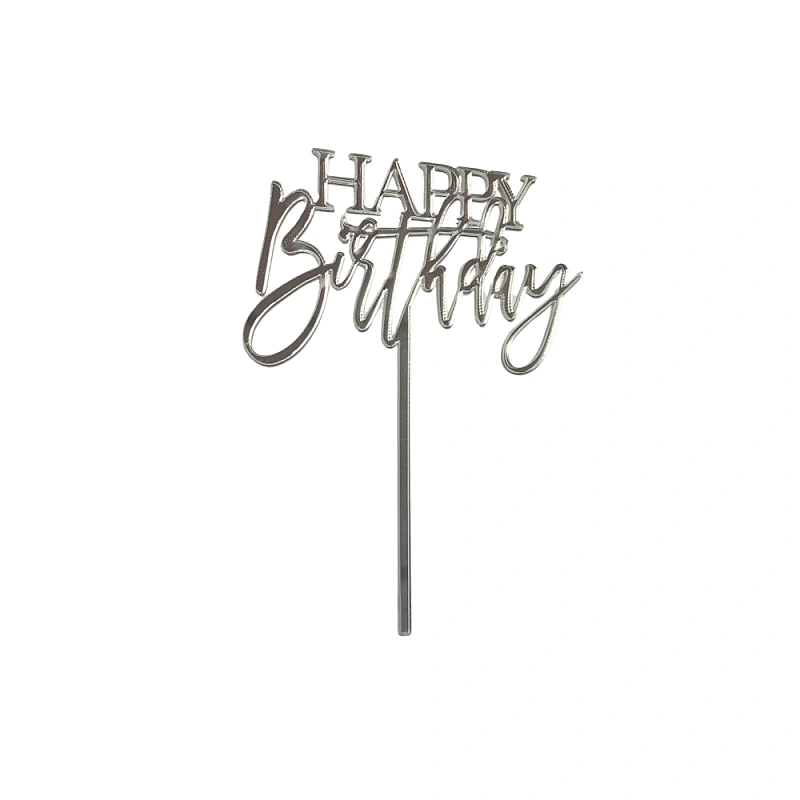 Topper Tort, Happy Birthday, argintiu, acril - Anyta Cooking