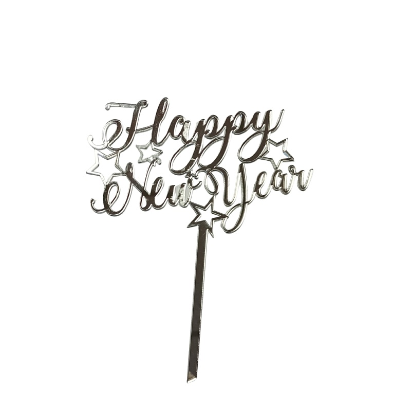  Topper Tort, Happy New Year, argintiu, acril - Anyta Cooking