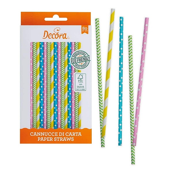 Betisoare / pai din hartie Multicolor, 80 bucati - Decora - Anyta Cooking