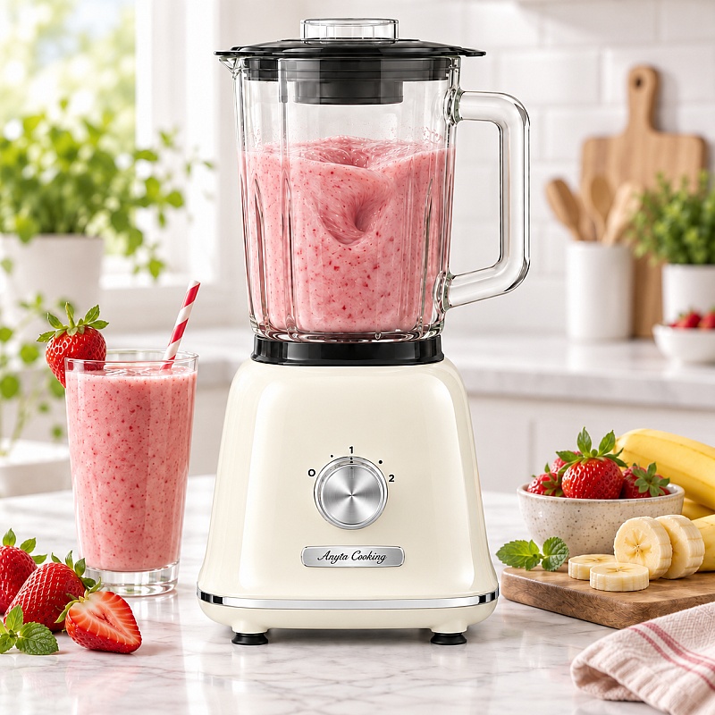 Blender Retro Vintage 1200W, Vas Sticlă 1,6L &ndash; Crem-  Anyta Cooking