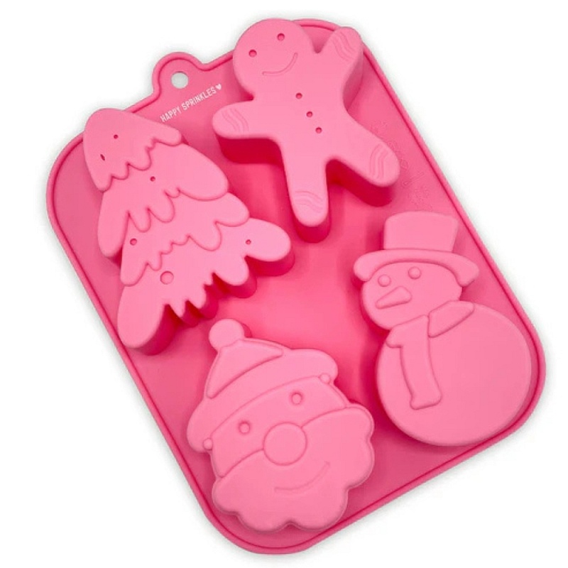 Mulajul din silicon Craciun - Om zapada, brad, om turta dulce si Mos - Happy Sprinkles